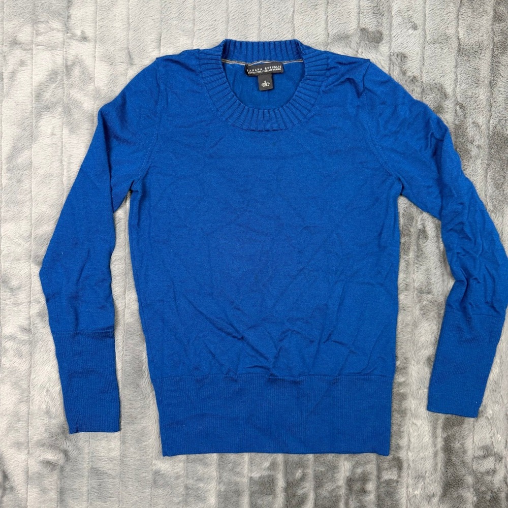 Banana Republic Extra Fine Italian Merino Wool Sweater Blue Crewneck Womens S